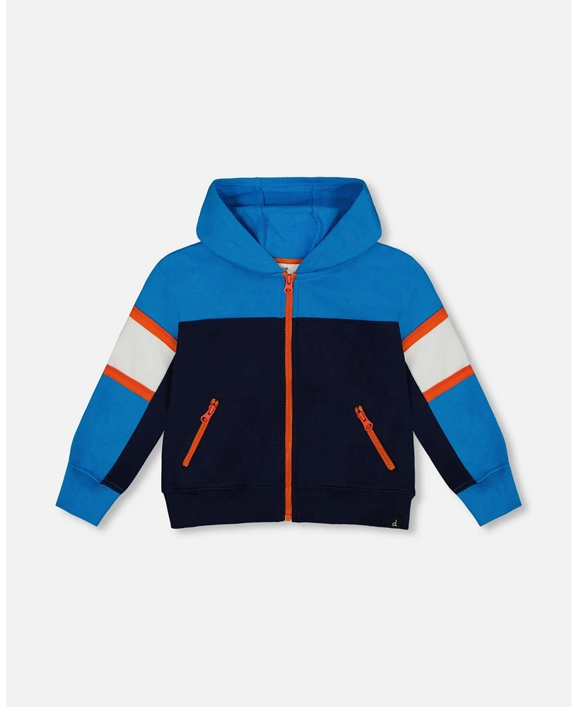 Deux par Toddler Boys Full Zip Colorblock Hooded Fleece Sweatshirt Navy - Toddler|Child