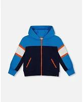 Deux par Toddler Boys Full Zip Colorblock Hooded Fleece Sweatshirt Navy - Toddler|Child