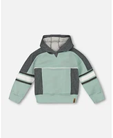 Deux par Big Boys Hooded Fleece Sweatshirt With Contrast Rib Sage Green