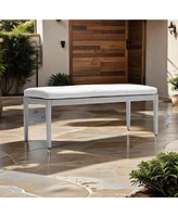 Mondawe Grayish Outdoor Patio Aluminum Stationary Bench With Sunbrella Fabric Cushion