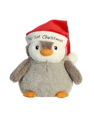 Aurora Medium My First Christmas Penguin Holiday Festive Plush Toy Gray 10"