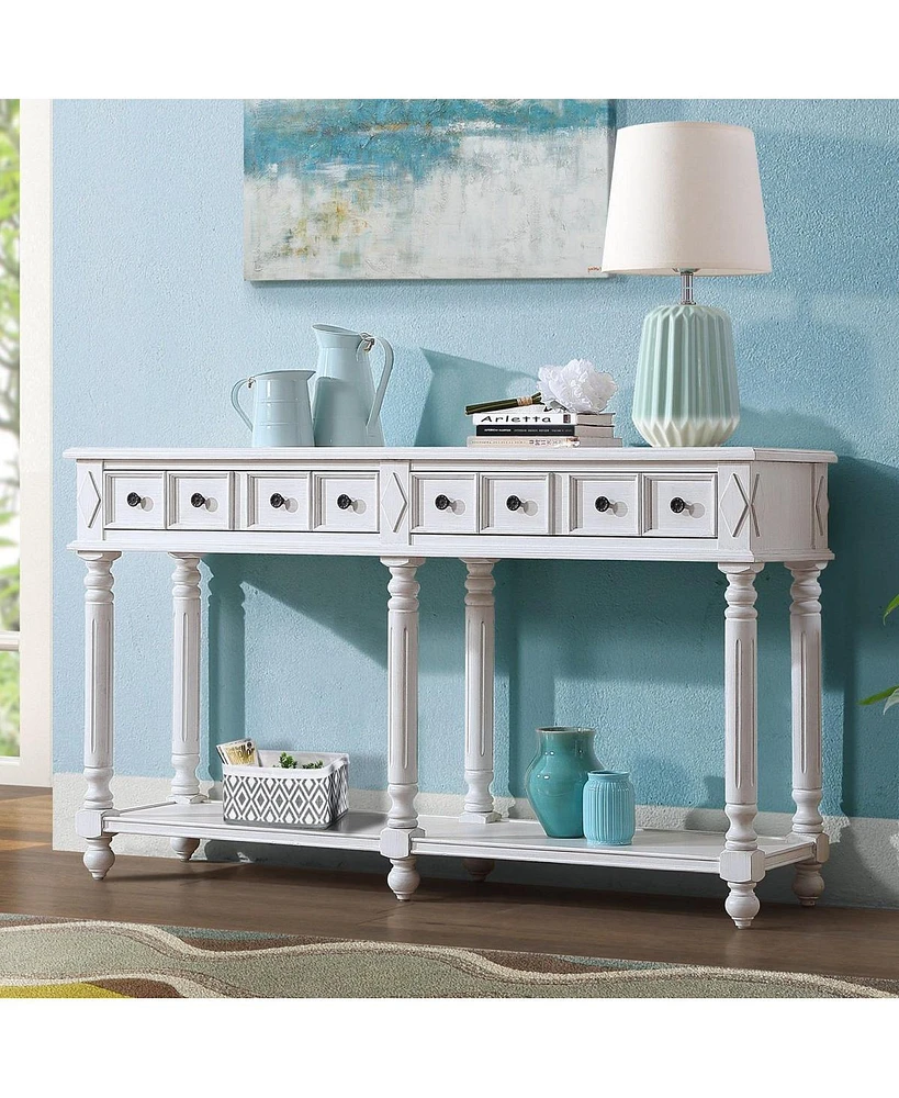 Simplie Fun Antique White Console Table with Drawers and Shelf