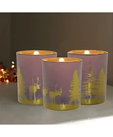 Slickblue Glass Tea Light Holder with Woodland Scene (Set of 3)