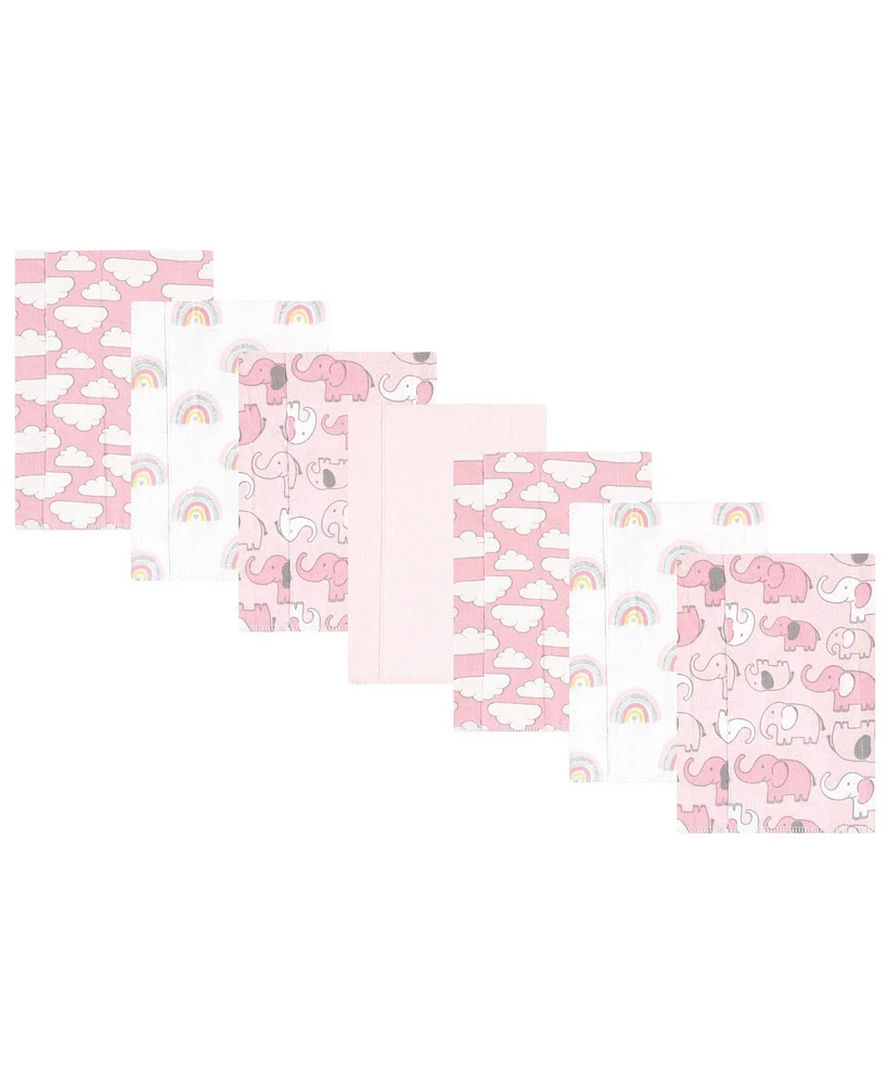 Hudson Baby Infant Girl Cotton Flannel Burp Cloths, Girl New Elephant 7-Pack, One Size