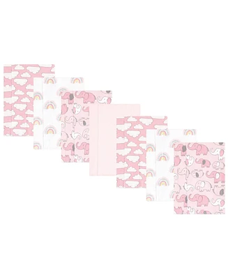 Hudson Baby Infant Girl Cotton Flannel Burp Cloths, Girl New Elephant 7-Pack, One Size