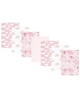 Hudson Baby Infant Girl Cotton Flannel Burp Cloths, Girl New Elephant 7-Pack, One Size