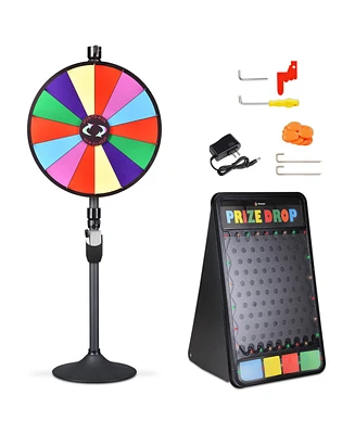 WinSpin 24" Dual Use 14 Slots Prize Wheel Prize Drop Game Board Kit w/ Led Light