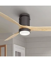 52" Windspun Modern Indoor 3 Blade Hugger Ceiling Fan with Led Light Remote Control Matte Black Natural Solid Wood for Living Room Kitchen House Bedro