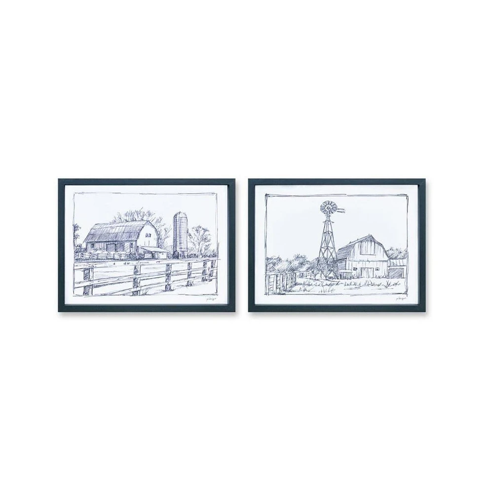 Slickblue Framed Sketch Art Barn Print (Set of 2)