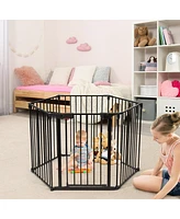 Slickblue Kids 6 Panel Wall-mount Adjustable Baby Safe Metal Fence Barrier