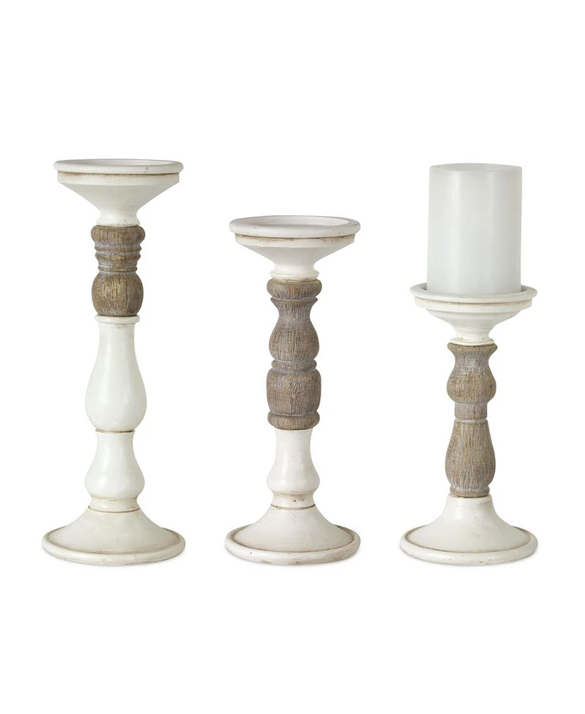 Slickblue Ivory Candle Holder With Wood Accent (Set of 3)