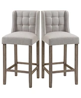 Homcom Upholstered Bar Stools, Pub Chairs with Back, Rubber Wood Legs