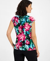 I.n.c. International Concepts Women's Printed Zip-Shoulder Blouse, Created for Macy's