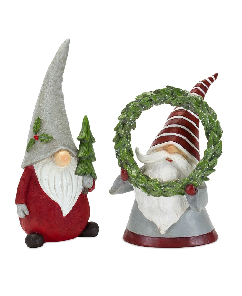 Slickblue Holiday Gnome Figurine with Pine Tree and Wreath Accent (Set of 2)