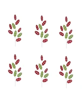 Slickblue Glittered Fabric Holly Spray (Set of 6)