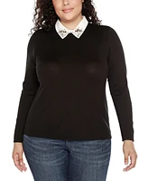 Belldini Plus Embellished Point-Collar Sweater