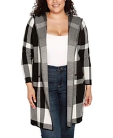 Belldini Plus Hooded Plaid Coatigan Sweater