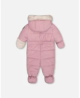 Deux par Baby Girls One Piece Bear Face Snowsuit Orchid Designed For Car Seat