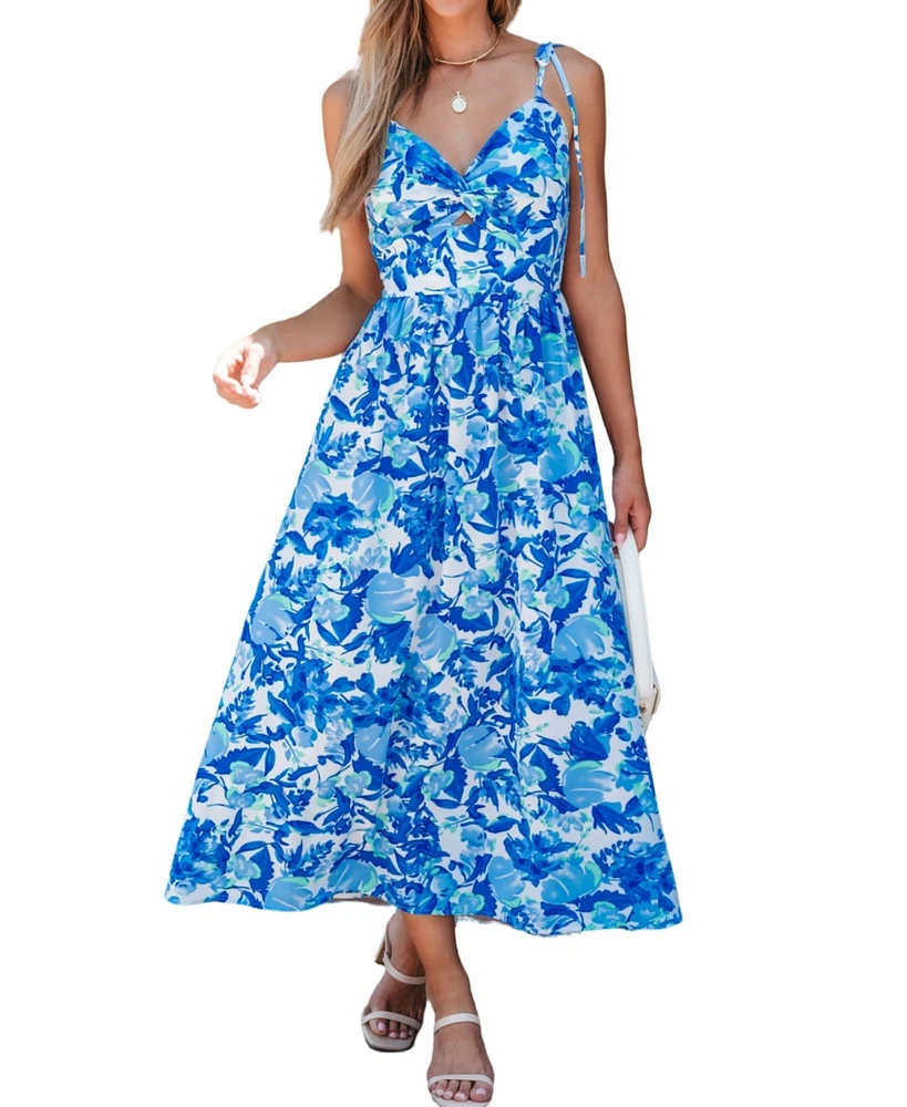 Cupshe Women's Floral Print Tie Strap Maxi Beach Dress