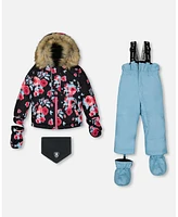 Deux par Baby Girls Two Piece Snowsuit Air Blue Printed Roses - Infant|Toddler