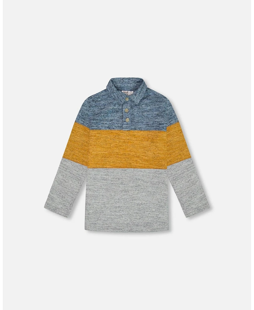 Deux par Toddler Boys Colorblock Polo Stripe Blue, Orange And Grey