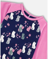 Deux par Baby Girls Organic Cotton Two Piece Pajama Set Navy Printed Cats