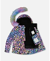 Deux par Little Girls Two Piece Snowsuit Printed Rainbow Leopard