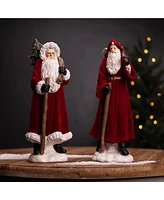 Slickblue Flocked Santa Figurine With Hood And Staff (Set of 2)