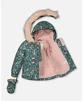 Deux par Baby Girls Two Piece Snowsuit Silver Pink Printed Woodland Animals - Infant|Toddler