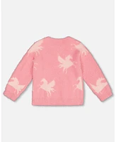 Deux par Toddler Girls Jacquard Unicorn Sweater Hairy Knit Pink - Toddler|Child