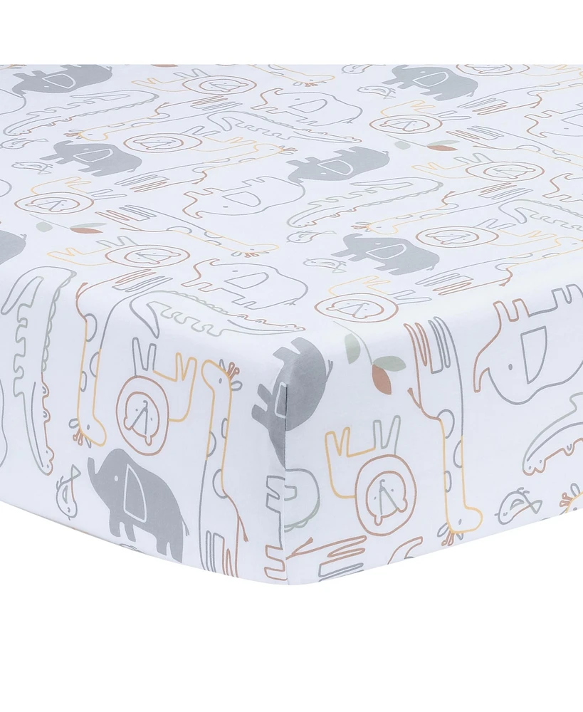 Lambs & Ivy Jungle Story 100% Cotton Safari Baby Fitted Crib Sheet - White