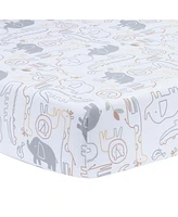 Lambs & Ivy Jungle Story 100% Cotton Safari Baby Fitted Crib Sheet - White