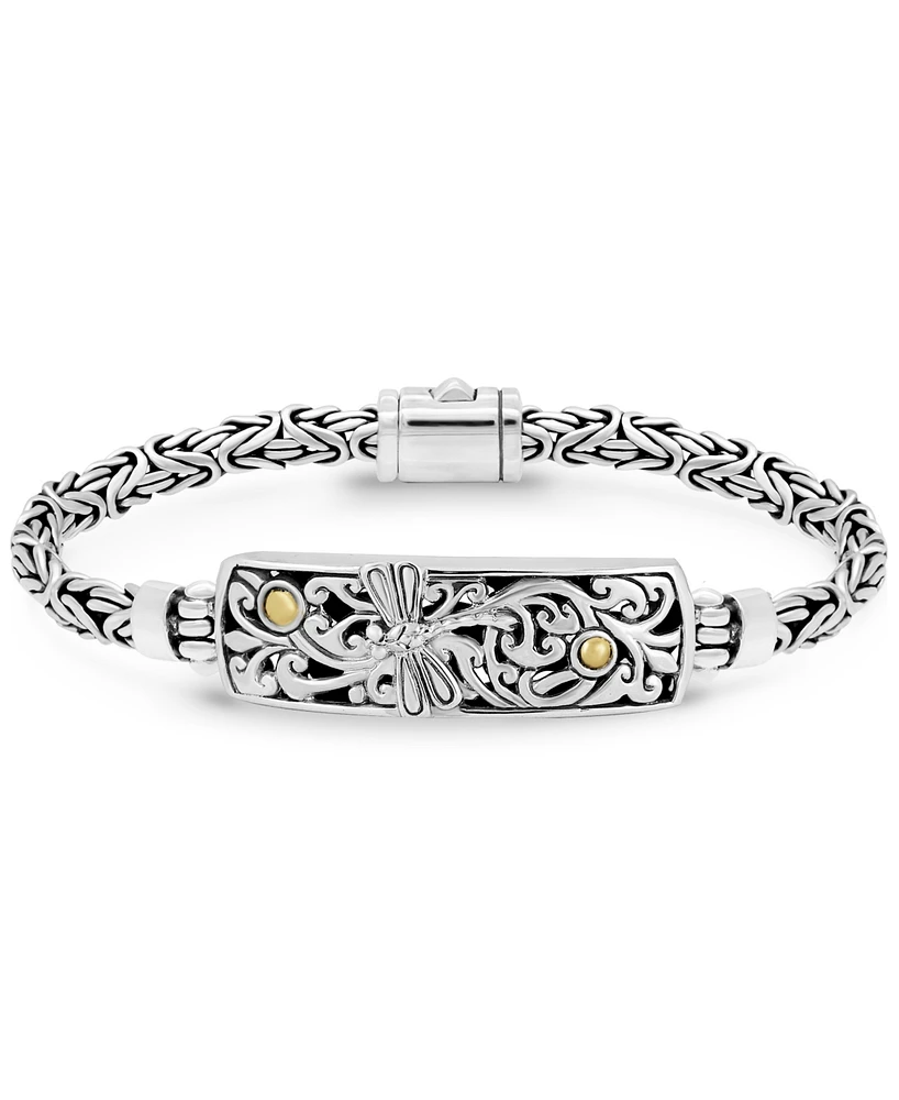 Devata Bali Dragonfly with Borobudur Oval 5mm Chain Bracelet in Sterling Silver and 18K Gold