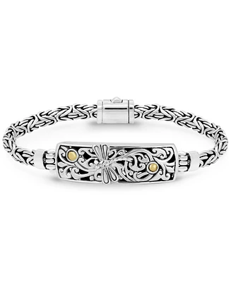 Devata Bali Dragonfly with Borobudur Oval 5mm Chain Bracelet in Sterling Silver and 18K Gold