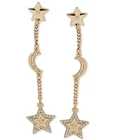 Karl Lagerfeld Paris Gold-Tone Pave Star & Moon Linear Drop Earrings