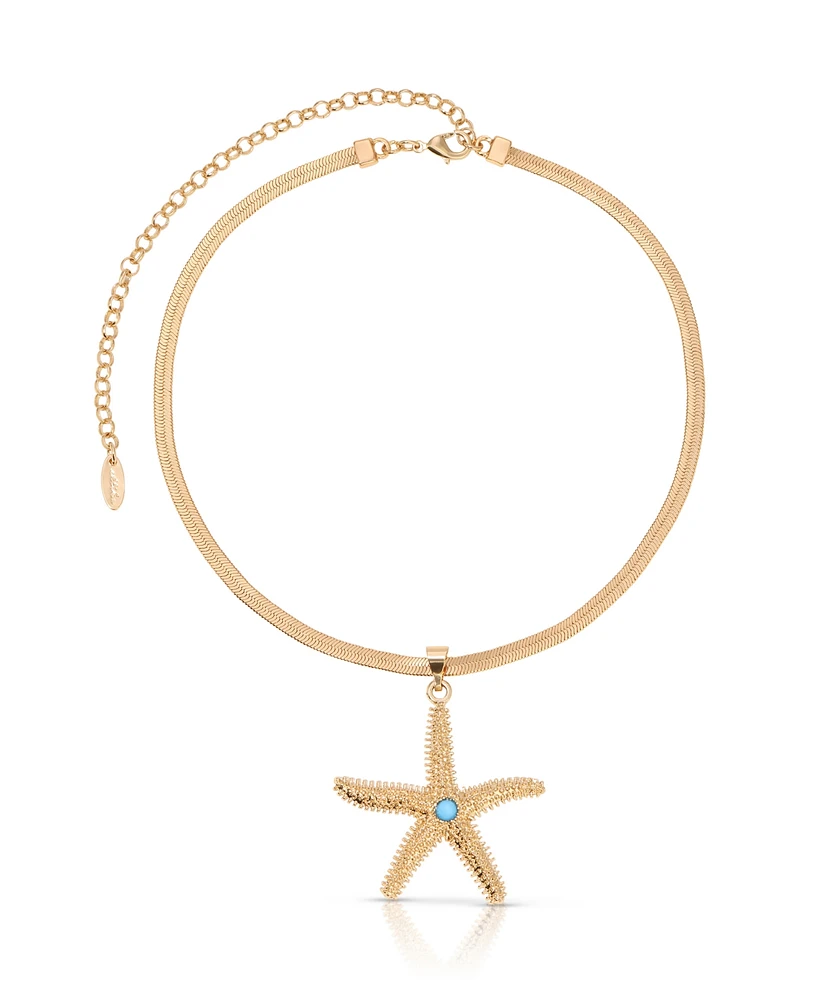 Ettika Turquoise Starfish Pendant Herringbone Chain Necklace