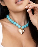 Ettika Chunky Beaded Turquoise Gold Heart Necklace