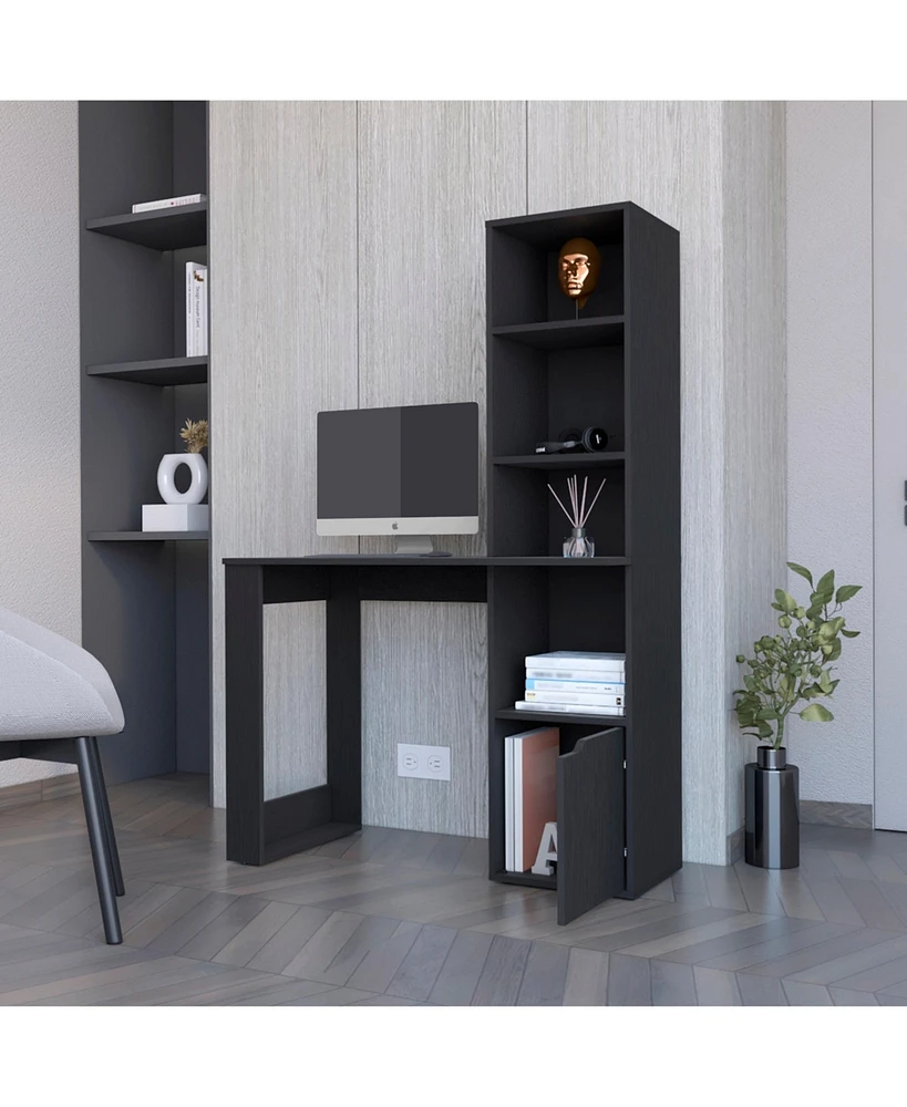 Fm Furniture Anson Computer Desk with 4-Tier Bookcase and 1-Door Cabinet