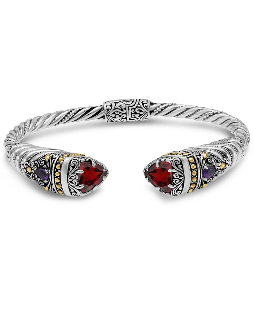 Devata Garnet & Bali Uluwatu Cuff Bracelet in Sterling Silver and 18K Gold