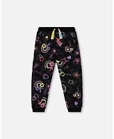 Deux par Big Girls Joggers Black Printed Rainbow Hearts