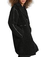 Karl Lagerfeld Paris Women's Faux-Leather-Trim Teddy Coat