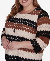 Alfred Dunner Plus Size Rue Rivoli Lace Textured Top With Necklace