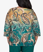 Alfred Dunner Plus Emerald Isle Paisley Ombre Top