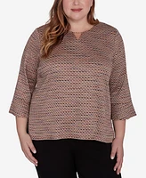 Alfred Dunner Plus Rue Rivoli Beaded Split Neck Space Dye Top