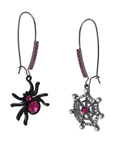 Betsey Johnson Faux Stone Spider Web Mismatch Dangle Earrings