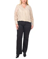 Vince Camuto Plus V-Neck Collared Long-Sleeve Blouse