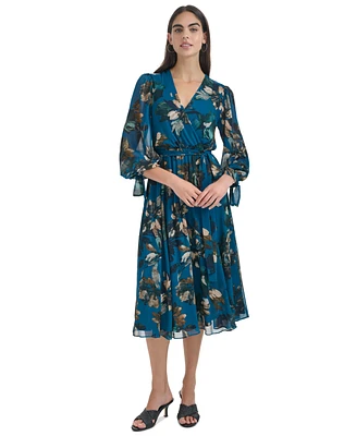 Calvin Klein Petite Printed Faux-Wrap A-Line Midi Dress