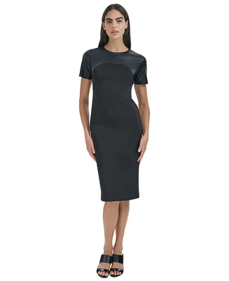 Calvin Klein Women's Faux-Leather-Trim Sheath Dress