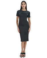 Calvin Klein Women's Faux-Leather-Trim Sheath Dress