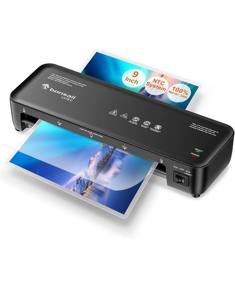 Bonsaii Laminator, 9 Inch Thermal Laminator Machine with Never Jam Technology for Doc/Posters/Photo, Personal Laminating Machine Simple Convenient for